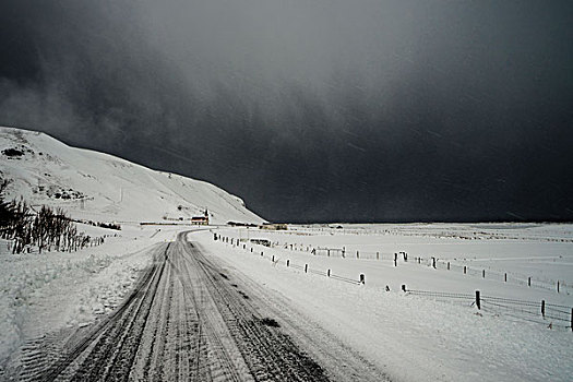 道路,积雪,风景,仰视,雷雨天气,冰岛