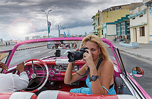 美女,摄影,老爷车,哈瓦那,马雷贡,古巴