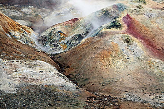 蒸汽,高处,彩色,硫磺,地点,卡拉夫拉,火山,湖,米湖,冰岛