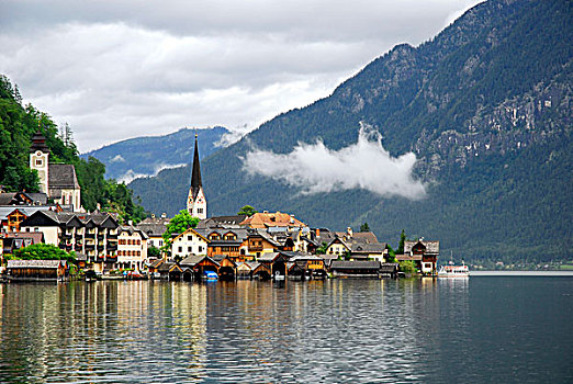 风景,哈尔斯塔特,看,湖,世界遗产,萨尔茨卡莫古特,阿尔卑斯山,上奥地利州,欧洲
