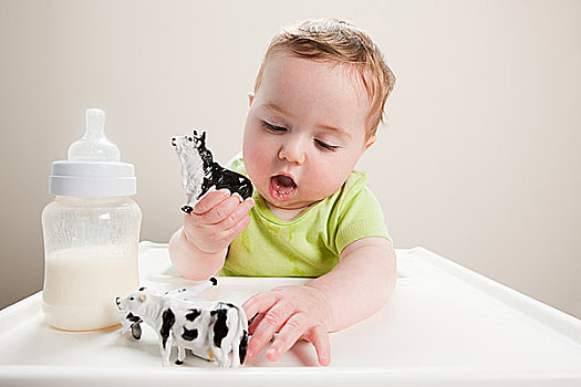 男婴,奶瓶,玩具,母牛
