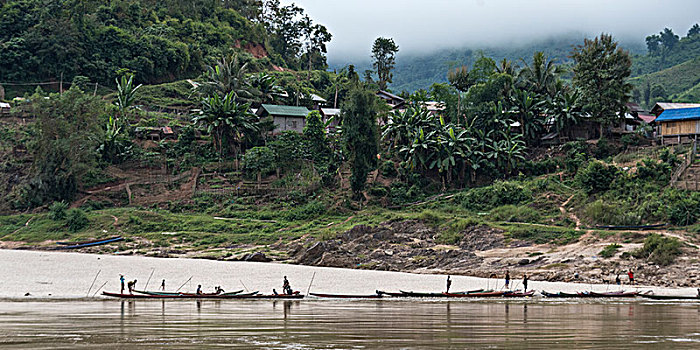人,船,海岸线,湄公河,省,老挝