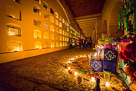灯光,蜡烛,地穴,圣米格尔,墓地,亡灵节,节日,瓦哈卡,墨西哥