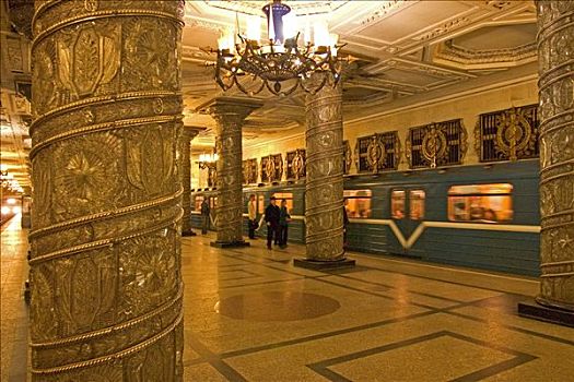 白色,夜晚,俄罗斯,圣彼得堡,威尼斯,北方,地铁站,漂亮,车站,艺术,设计,柱子,岁月