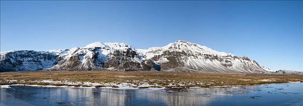 水塘,山,冰岛