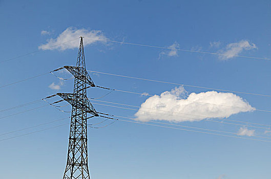 电线杆,高压,电线,传输线,白云,巴伐利亚,德国,欧洲