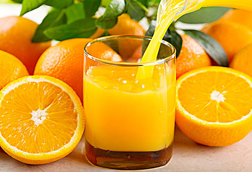 橙汁,倒出,玻璃杯