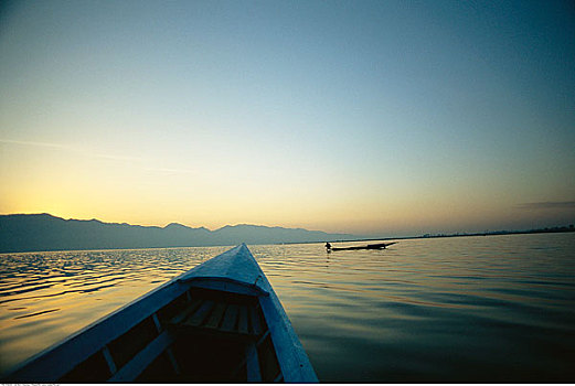 泛舟,黄昏,茵莱湖,缅甸