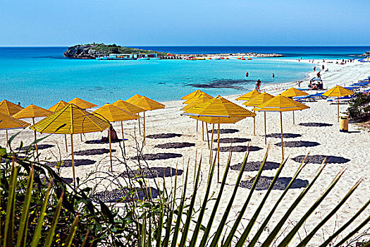 黄色,伞,海滩,塞浦路斯南部,希腊人,塞浦路斯,南方