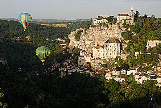 法国,罗卡马杜尔,热气球,飞跃,城市