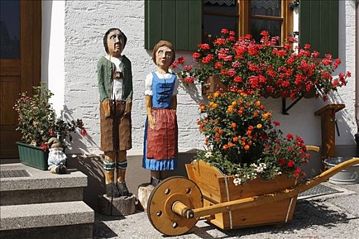 木雕,伴侣,木质,手推车,正面,农舍,内景,斯瓦比亚,巴伐利亚,德国,欧洲