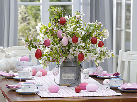 复活节餐桌,装饰,花束,苹果花,枝条