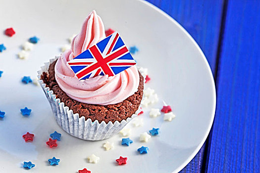 巧克力,杯形蛋糕,粉色,奶油,英国国旗