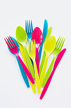 静物,彩色的,塑料餐具