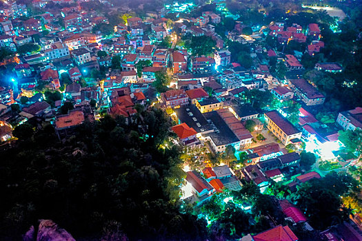 航拍福建厦门鼓浪屿风景名胜区夜景