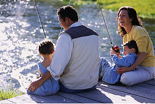 家庭,钓鱼,码头
