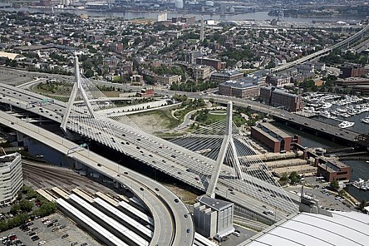 美国,马萨诸塞,波士顿,桥,俯视图