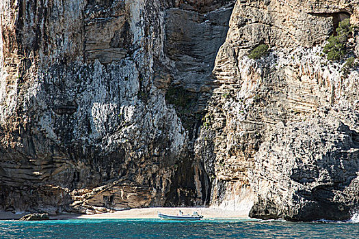 船,水上,洞穴,悬崖,萨丁尼亚,意大利