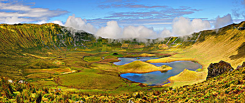 火山口,漂亮,湖,上面,岛屿,亚述尔群岛,葡萄牙