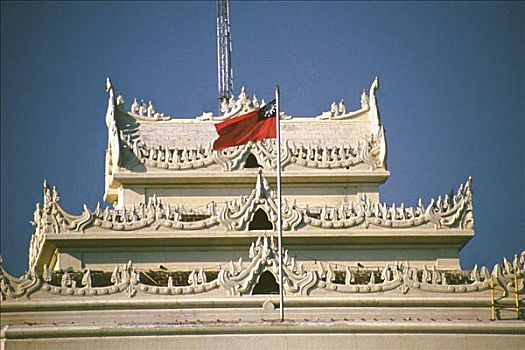 国旗,摆动,市政厅,仰光,缅甸