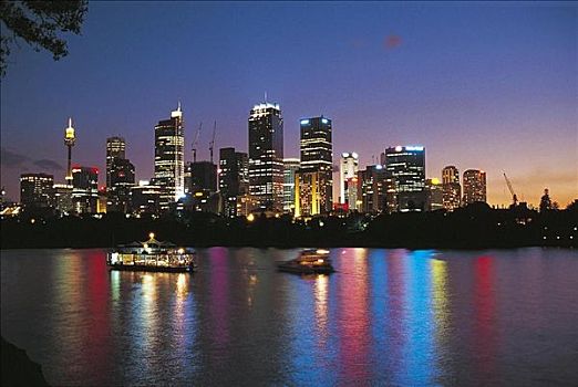 霓虹灯,夜光,港口,悉尼,澳大利亚