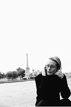 女人,手机,赛纳河,巴黎,法国