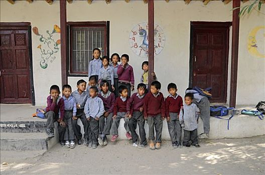 学童,正面,乡村,学校,北印度,喜马拉雅山