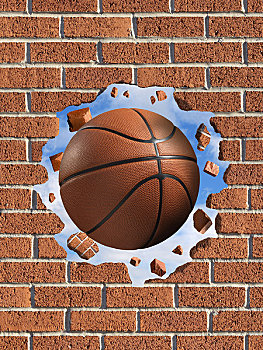 篮球,撞击,砖墙