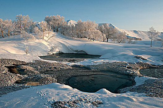 温泉,冬天,堪察加半岛,俄罗斯