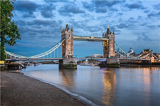 泰晤士河,塔桥,晚间,伦敦,英国