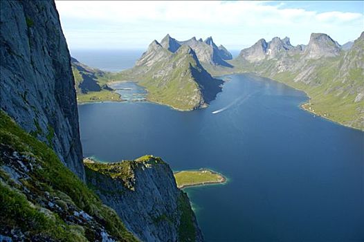 山峦,峡湾,罗弗敦群岛,挪威