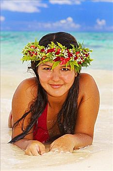 夏威夷,美女,女孩,穿,热带沙滩