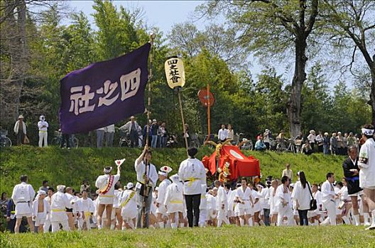 队列,河,船,日本节日,神祠,节日,日本神道,京都,日本,亚洲