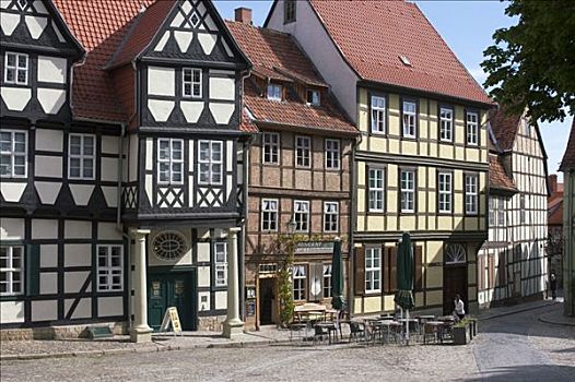 奎德琳堡,靠近,德国,城堡山,城堡,山,木制,房子,博物馆