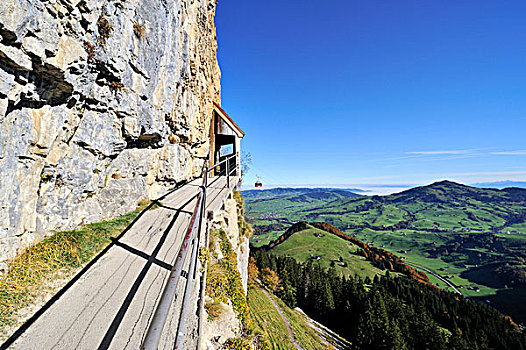 安全,小路,悬崖,洞穴,山,餐馆,瑞士,欧洲