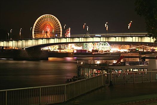 桥,上方,莱茵河,河,光亮,摩天轮,科隆,北莱茵威斯特伐利亚,德国