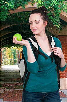 女学生,苹果