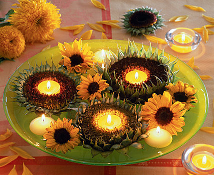 向日葵,花,茶烛,固定器具
