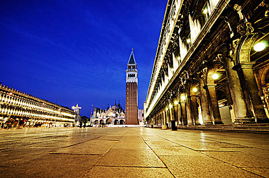 建筑,钟楼,圣马科,夜晚,区域,威尼斯,世界遗产,威尼托,意大利,欧洲