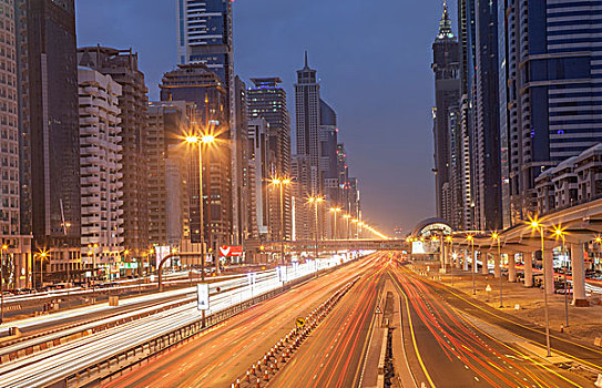 城市,公路,迪拜,地铁,火车站,夜晚,市区,阿联酋