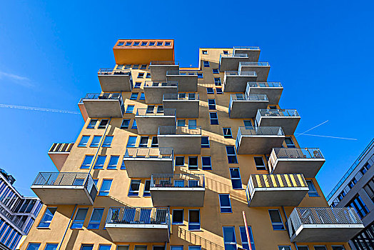 现代建筑,公寓,塔楼,露台,慕尼黑,德国,欧洲