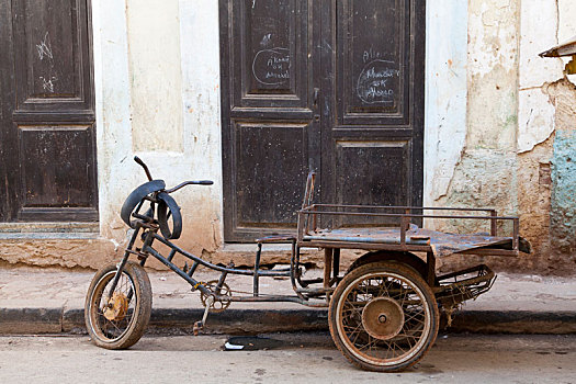 加勒比,古巴,哈瓦那,老,货物,自行车,路边
