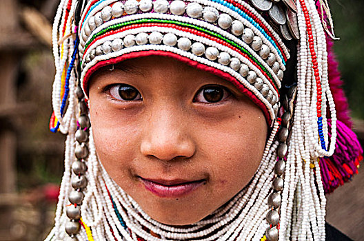 传统,衣服,女孩,阿卡族,人,山,部落,少数民族,头像,清莱,省,北方,泰国,亚洲