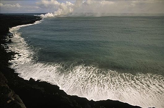 熔岩流,海洋,夏威夷大岛,夏威夷