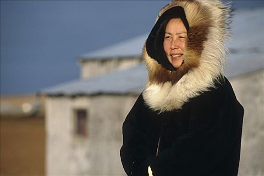 女人,传统,冬天,派克式大衣,西部,阿拉斯加,秋天
