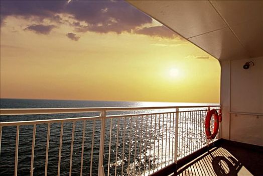 甲板,渡轮,日落,上方,波罗的海