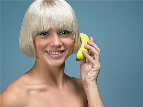 金发,女人,香蕉,电话