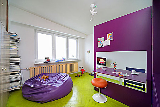 复古,凳子,折叠,桌子,紫色,厨房,豆袋椅,木地板,涂绘,柠檬,绿色