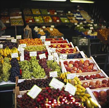 新鲜,水果,板条箱,市场货摊