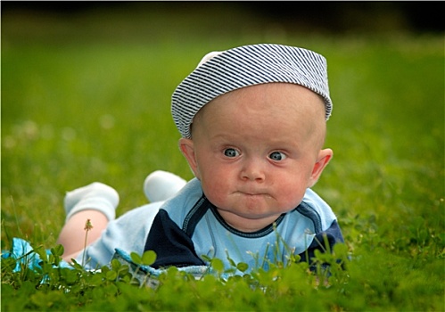 男婴,帽子,草丛